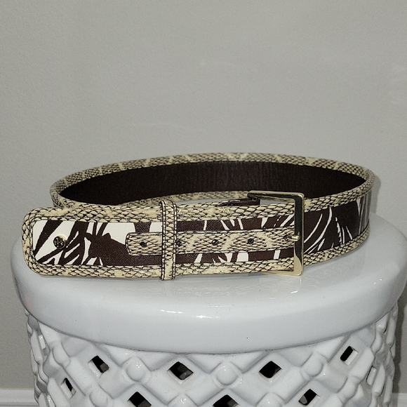 Womens Tory Burch Brown Safari Floral Mix Media Leather Belt Size L